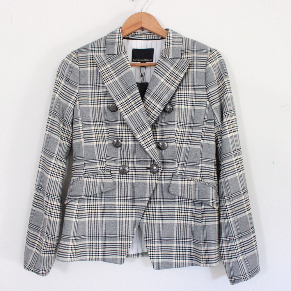 Banana Republic Double-Breasted Plaid Blazer